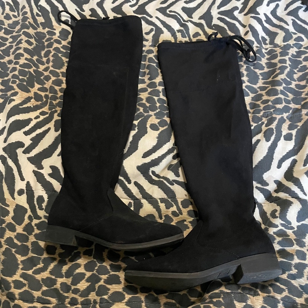 Black Knee High Boots Drawstring Trendy Size‎ 6 Time and Tru